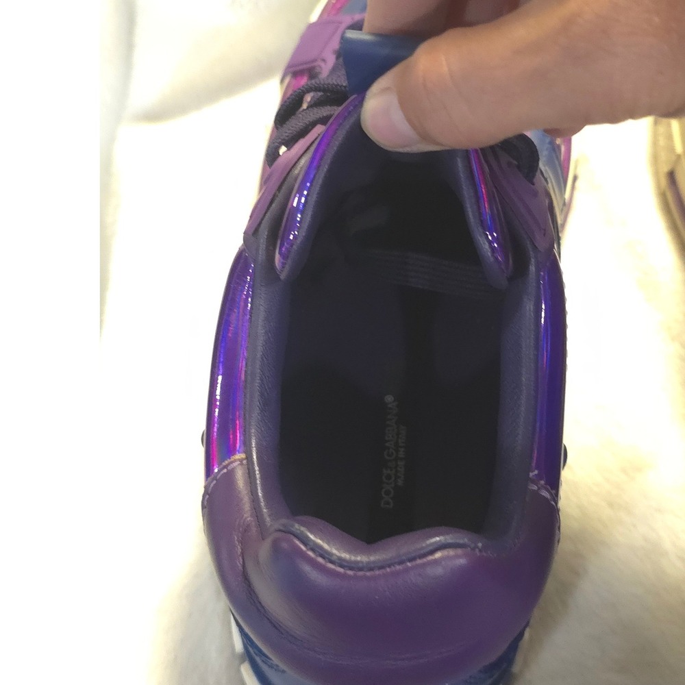 Dolce & Gabbana Portofino Purple Iridescent Metallic Logo Sneakers CK1886 38 8 - Picture 8 of 9